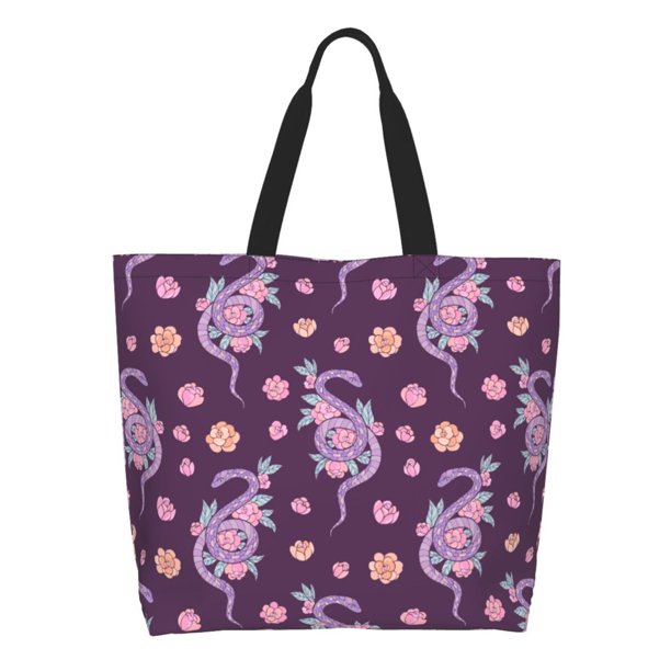 Disketp Snake And Flower Bolsa Tote Estampada para Mujer, Bolso de Hombro y de Mano para Compras y Viajes