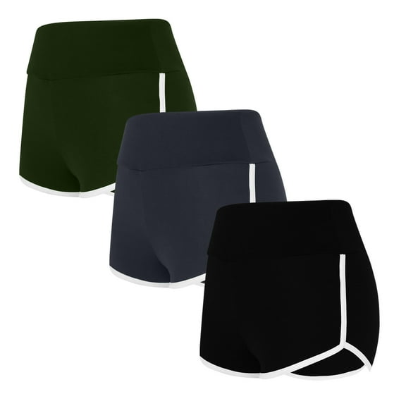 Ndbuld Women's High Waist Spandex Yoga Shorts 3PCS Solid Color Shorts for Women Casual Loose Comfy Elastic Waist Yoga Athletic Short Pants Trendy Beach Shorts Summer Clearance Multicolor S