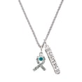 thumbnail image 1 of Delight Jewelry Silvertone Scroll Ribbon with Teal Crystal Silvertone Sisters Best Friends Forever Bar Charm Necklace, 23", 1 of 4