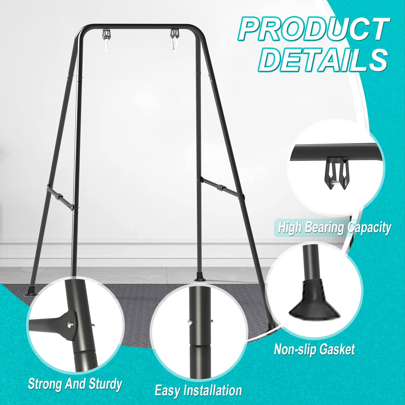 G TALECO GEAR Foldable Swing Stand for Kids, Toddler Swing Sets for Backyard, Outdoor Metal Swing Frame for Baby Swings, Black