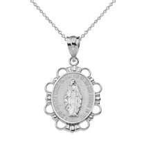 .925 Sterling Silver Miraculous Medal of Our Lady of Graces Pendant Necklace (Small) (Pendant with 20" chain)