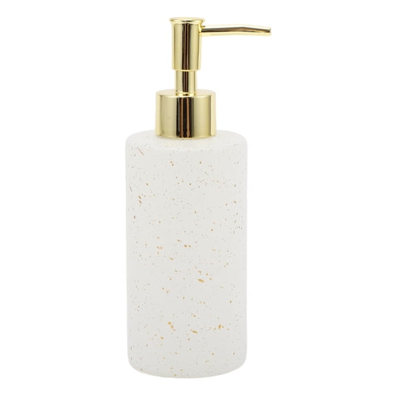 Unique Bargains 1 Pc Classic Cylindrical Soap Pump Dispenser for Hotels 350ml White Gold Tone