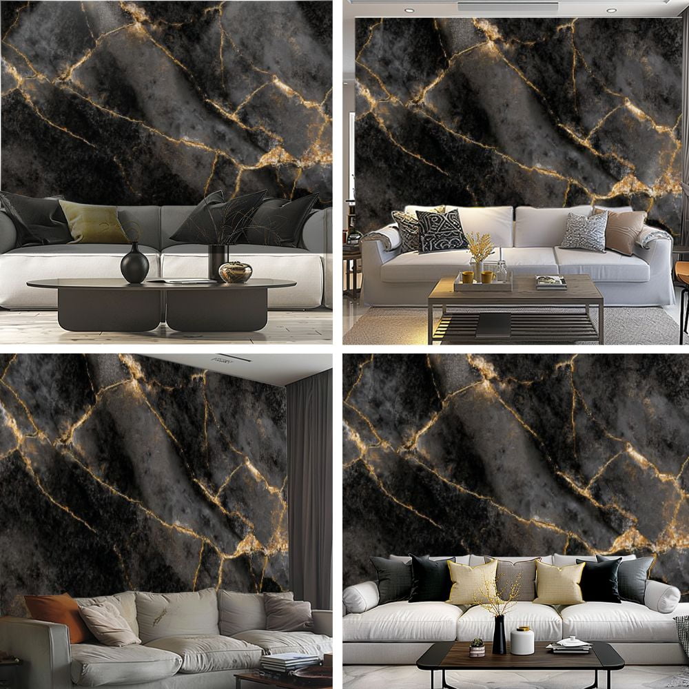 Peel and Stick Wallpaper Black gold luxury marble natural texture shiny golden veins abstract Modern Art Wall Mural Decor Self Adhesive and Removable 69in x 98in