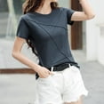 thumbnail image 5 of pstuiky Womens T Shirts Trendy Short Sleeve Solid Color Summer Tops Business Casual Loose Fit Crew Neck Spring Tops Work Blouses for Women, 5 of 5