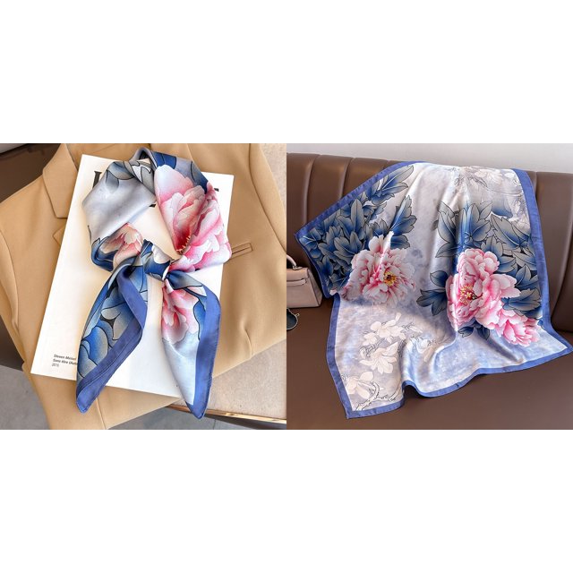 Bufanda cuadrada de seda con estampado Floral para mujer, pañuelo de satén suave, para la cabeza Hijab, cinta para bolso