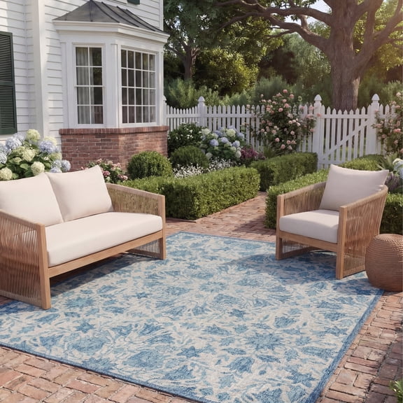 Safavieh Courtyard Donal Floral Indoor/Outdoor Area Rug, Gray/Navy, 5'3" x 7'7"