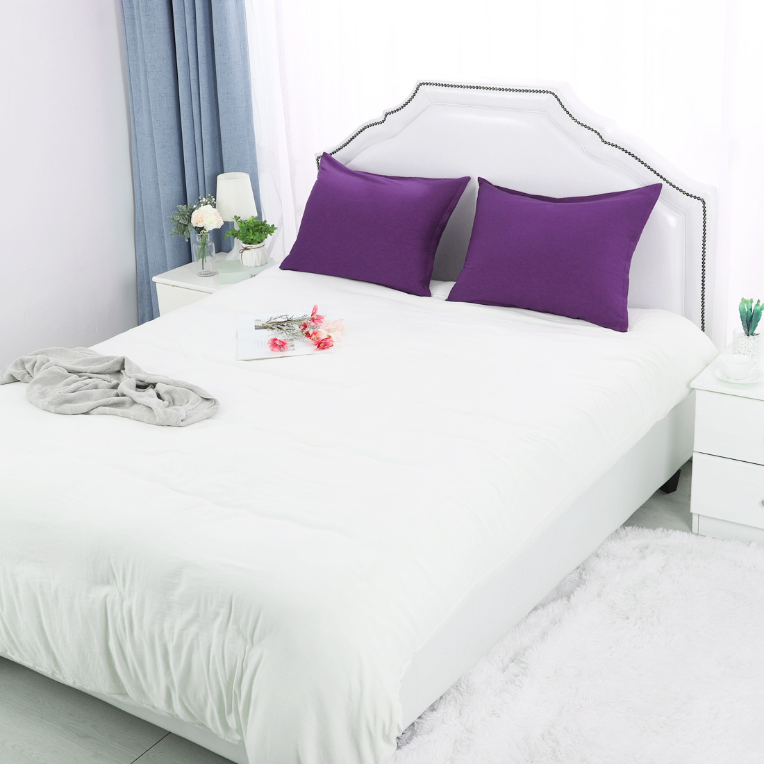 Unique Bargains Pillowcases 2-Piece Egyptian Cotton Pillow Cover Dark Purple Standard