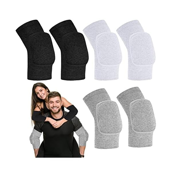 wonima11 Tarpop 3 Pairs Tandem Volleyball Elbow Pads Arm Brace Pads Elbow Protector Sponge Support Breathable Compression Braces for Women Men Basketball Tennis Football Skating(Black, White, Gray)
