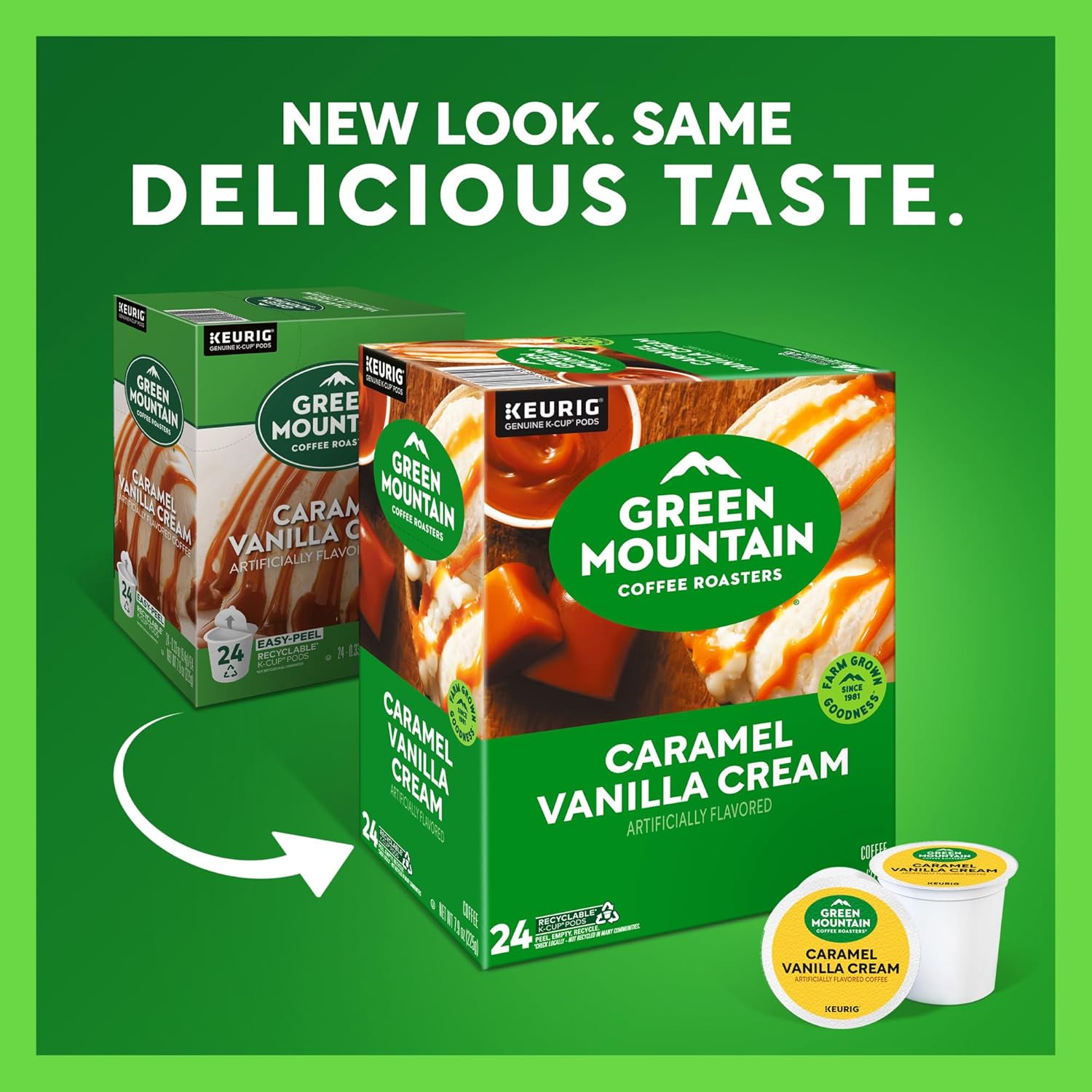 Green Mountain Coffee Roasters Caramel Vanilla Cream Coffee, Keurig Single-Serve K-Cup pods, Light Roast, 96 Count