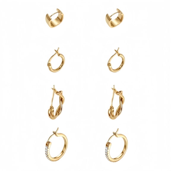 Gold Plated Hoop Earrings Set for Women,Small Hoop Earrings 4 Set with Silver Post