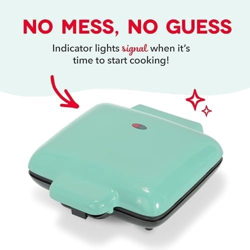 No-Drip Waffle Maker: Waffle Iron 1200W + Waffle Maker Machine For Waffles, Hash Browns, or Any Breakfast, Lunch, & Snacks with Easy Clean, Non-Stick + Mess Free Sides - Aqua