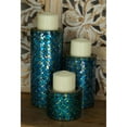 thumbnail image 3 of DecMode 3 Candle Teal Metal Handmade Candle Holder with Mosaic Pattern, Set of 3, 3 of 11