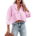 thumbnail image 2 of Women Button Down Cropped Shirts Long Sleeve Casual Solid Lapel Blouse, 2 of 5