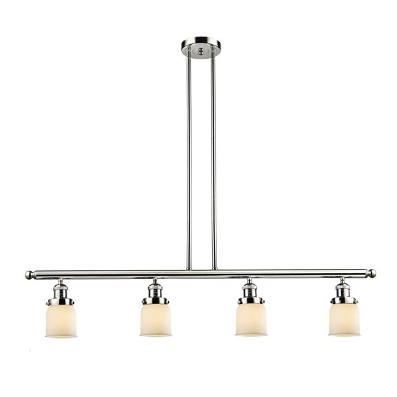 Small Bell Polished Nickel Four-Light LED Island Pendant with Matte White Cased Bell Glass
