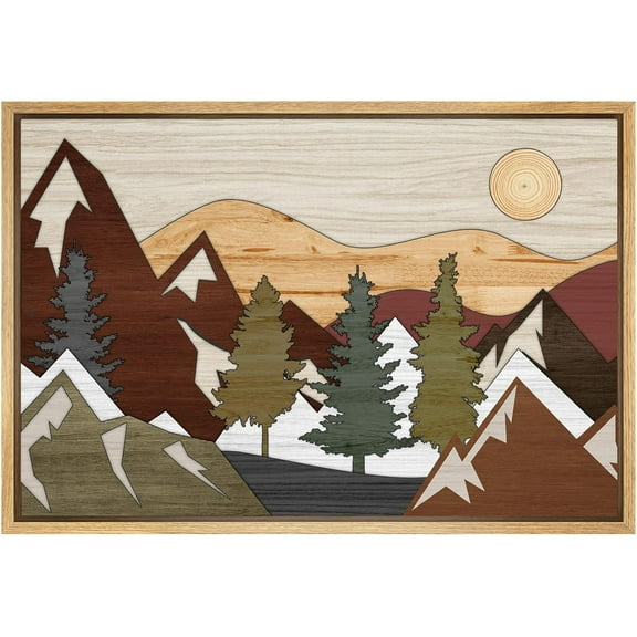 IDEA4WALL Framed Canvas Print Western Decor Snowy Mountain Range & Trees Wall Art Nature Wilderness Landscape Traditional Artwork Countryside for Living Room, Bedroom, Office - Natural 24"x36"