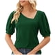 thumbnail image 1 of ICHUANYI Clearance Women's Summer Solid Color Casual V-neck Bubble Short Sleeve V-neck Top/Shirt(Green, S) ICHUANYI WER2023081402163, 1 of 5