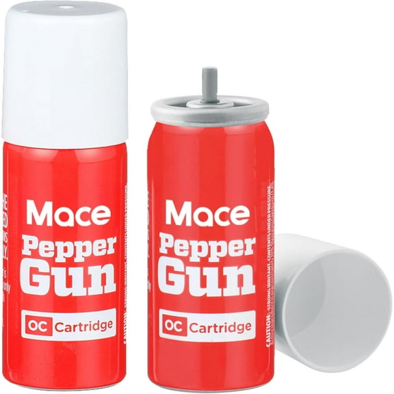 Mace Brand 2-Pack Pepper Spray Cartridge Refill Set for Mace Pepper Gun 2.0, 0.99 oz/ea, Max Strength 10% OC Formula, Long Lasting UV Dye