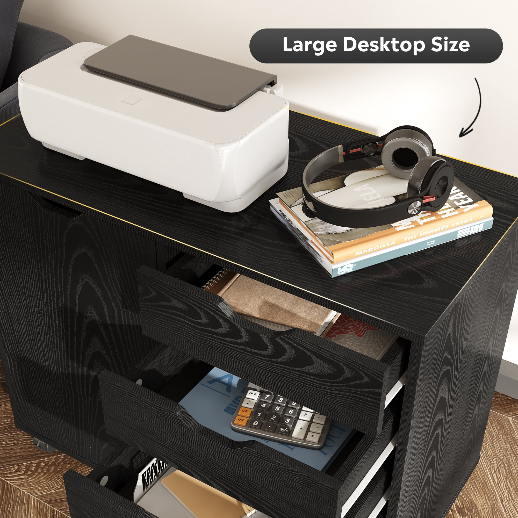 GALAXHERO 5-Drawer Storage Cabinet, Mobile Printer Stand Filing Cabinet for Home Office Cabinet, Wood File Cabinet, Black