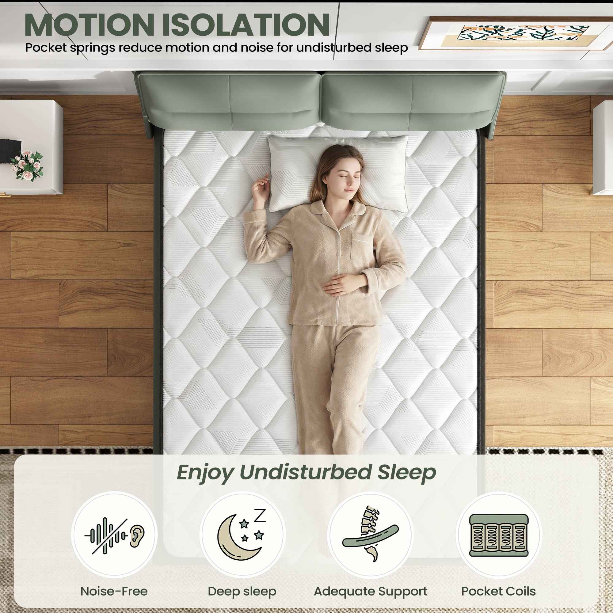 Full Size 12" Hybrid Mattress - Gel Memory Foam & Pocket Springs, Medium Firm Feel, Motion Isolation, Pressure Relief, CertiPUR-US
