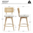 thumbnail image 5 of Zesthouse 26.2" Rattan Counter Stools Set of 2, Swivel Sherpa Counter Height Bar Stools with Cane Back and Wooden Legs, Mid Century Barstools for Kitchen Island, White, 5 of 12