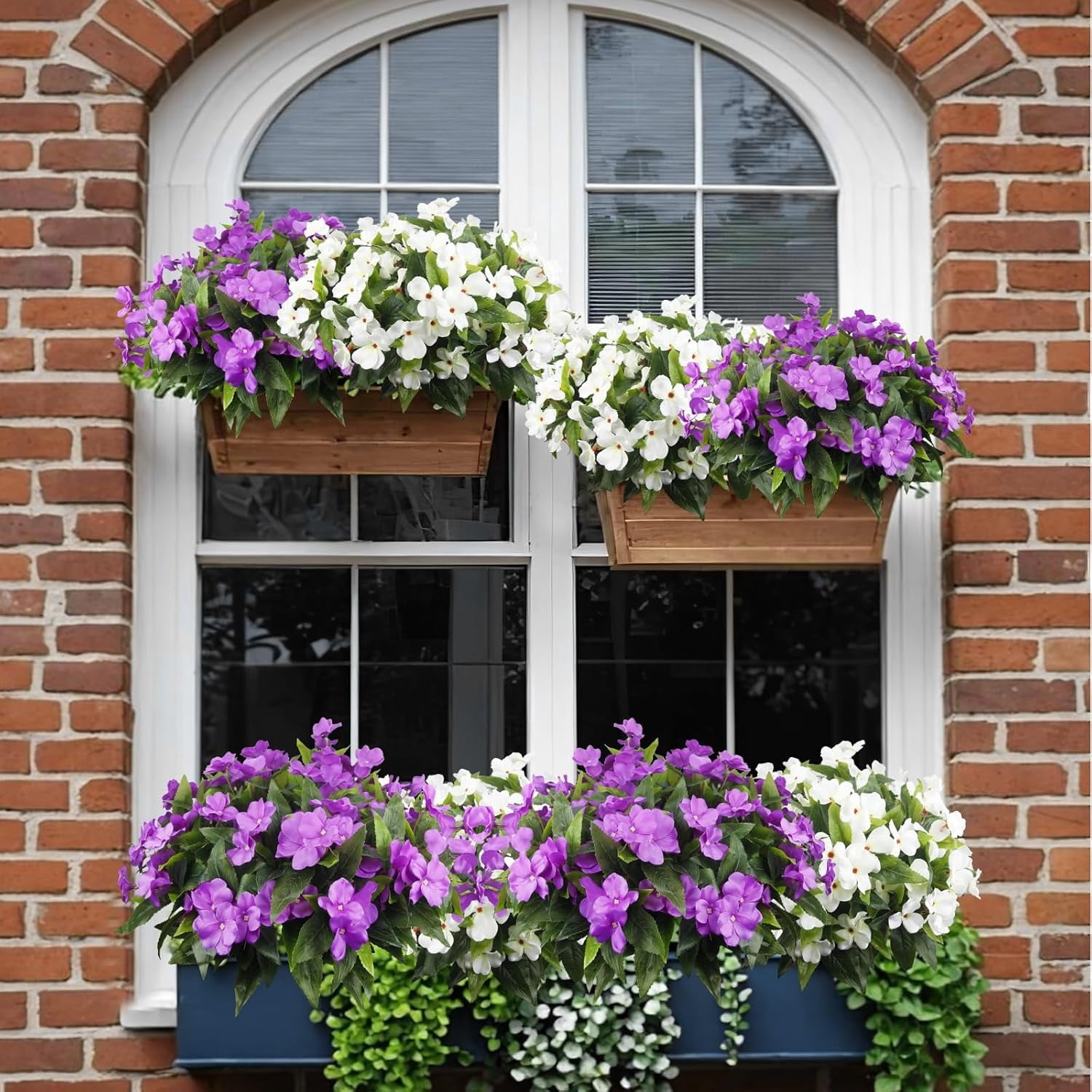 Topboutique Artificial Flower Impatiens Silk Flowers Greenery Faux Impatiens Bushes Fake Impatiens Bouquet Lifelike Flowers Bouquet for Lawn Garden Home Wedding Decoration (4 Pcs-7 Branches-Purple)