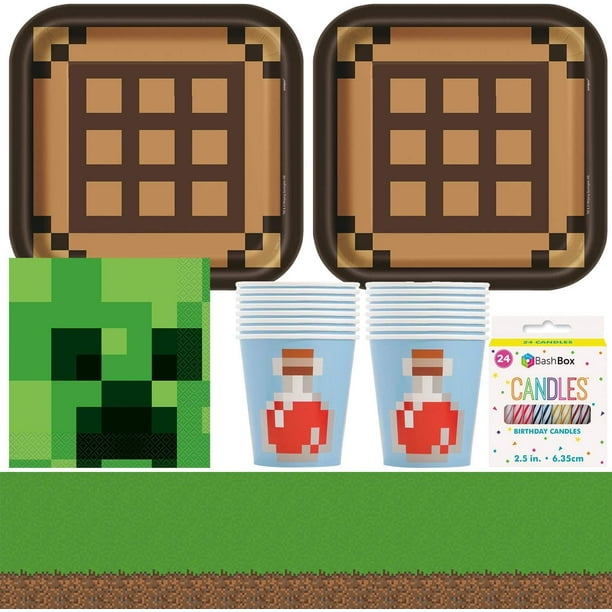 Minecraft Mining Birthday Party Supplies Pack Including Plates, Cups, Napkins, Tablecover (16