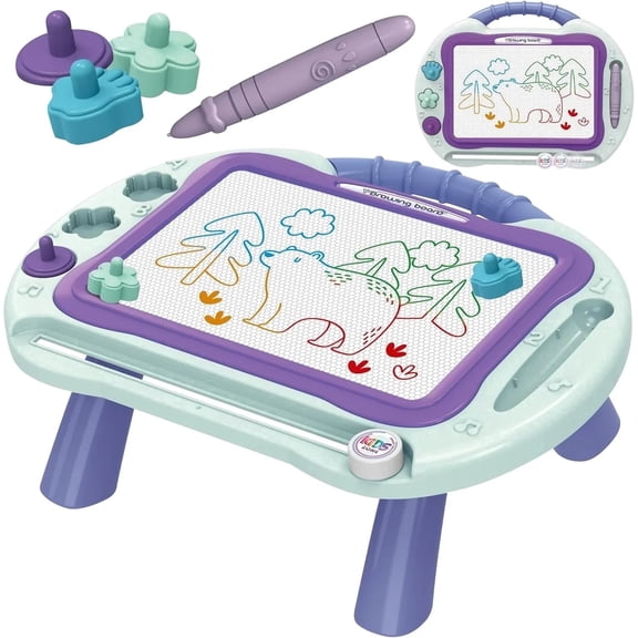 OLEOCA Magnetic Drawing Board for Kids — 2 in 1 Erasable Table & Portable Doodle Pad with Color Zones, Pen & Stamps – Travel Learning Toy, Gift for Boys & Girls Ages 3