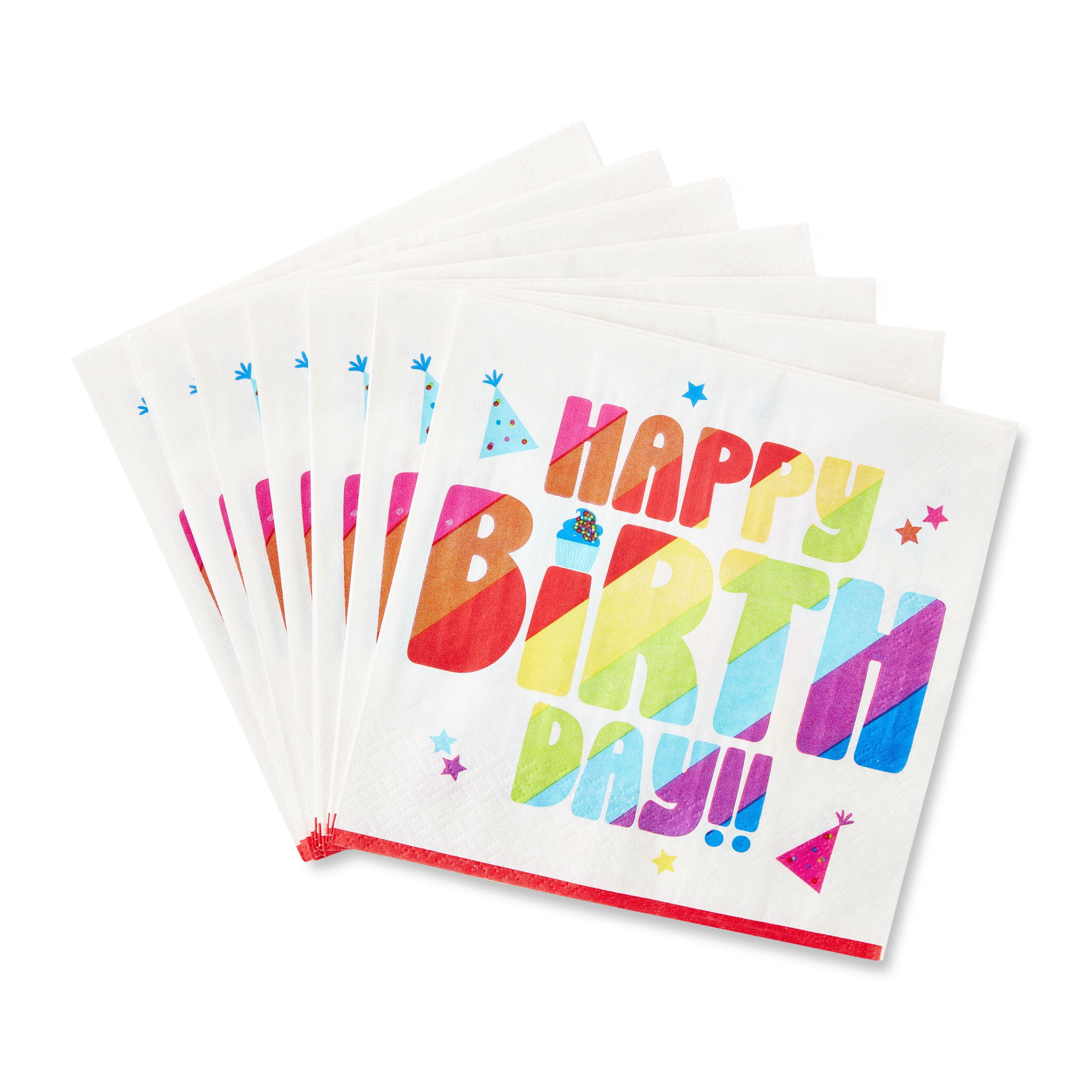 6.5" x 6.5" Disposable Multicolor Happy Birthday Paper Lunch Napkins, 20 Count, by Way To Celebrate