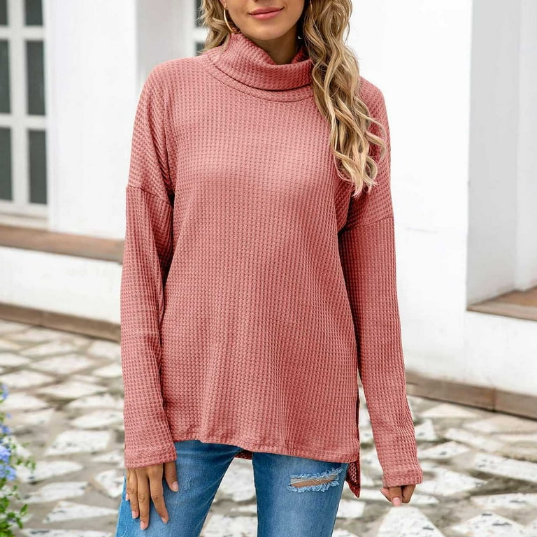 Women Winter Half High Neck Loose Casual Fashion Shirt Fashion Solid Color High Collar Long Sleeves Socket Soft and Warm Sweater Tops Pink XXXXL