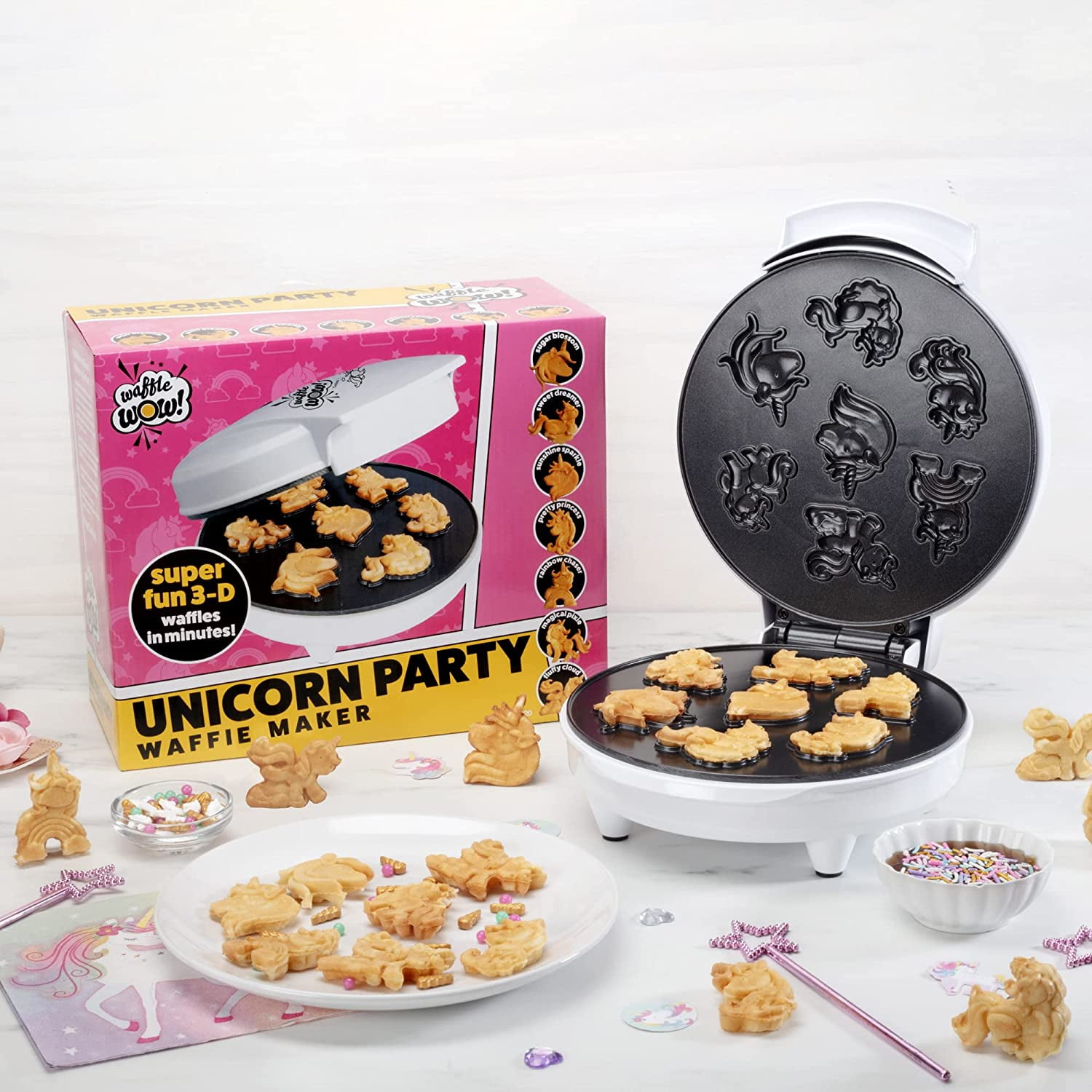 Unicorn Party Mini Waffle Maker- Create 7 Different Unicorn Animal Shapes in Minutes, Make Breakfast Fun and Cool for Kids & Adults with Novelty Magical Pancakes - Electric Non-Stick Waffler Iron, Gre