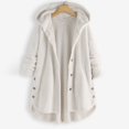 thumbnail image 2 of Women Fleece Irregular Long Sleeve Button Pocket Hooded Coat, 2 of 6