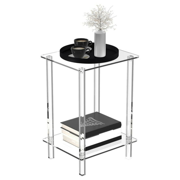 Mesa auxiliar Mesita de noche transparente Mesa pequeña acrílica de fácil montaje, mesa auxiliar acrílica moderna, mesita de noche para dormitorio, 30cmx25cmx50cm
