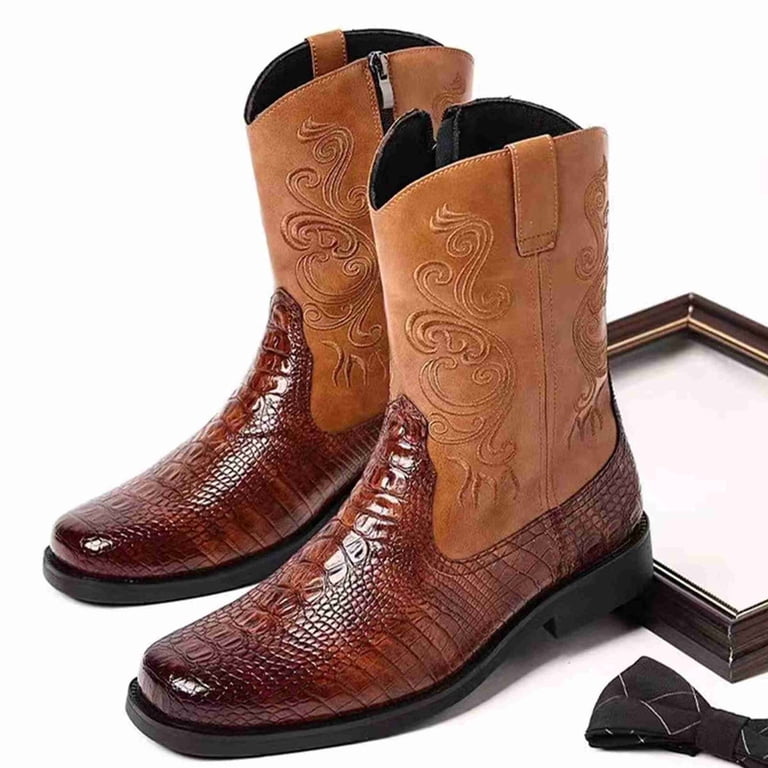 Men Western Cowboy Boots Croc Embossed Leather US 7 Read Description Men main image 4