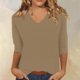thumbnail image 2 of Camiseta básica de verano informal de color liso con cuello en V para mujer - Poliéster, manga 3/4, aberturas laterales - S-XXL, 2 of 5