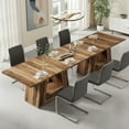 thumbnail image 3 of Modern Brown Faux Marble Dining Table, 63" Rectangular 4-6 Seater Wood Table with Sturdy Base, Kitchen Living Room Dinner Table, 3 of 7