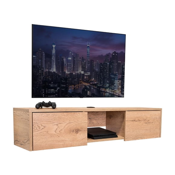 Mesa Para Tv Flotante Gleid, Macadamia Virtual Muebles