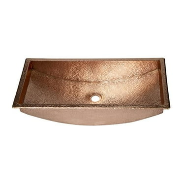 Space Enterprises CS-BAT-REC-CUR-SH 26 in. Rectangular Curved Bottom Hammered Copper Bathroom Sink, Shiny