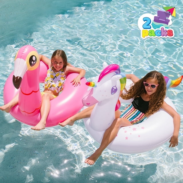 Joyfy 2 Piezas Flamenco Piscina Unicornio Flotador, Divertidos Flotadores de Playa, Inflable Piscina Tubo Fiesta Juguetes