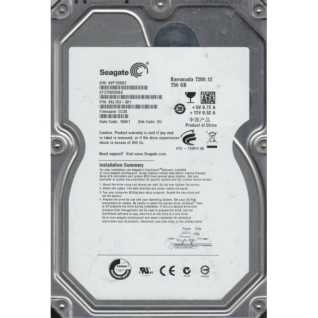 ST3750528AS, 6VP, SU, PN 9SL153-301, FW CC35, Seagate 750GB SATA 3.5 ...