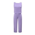 thumbnail image 2 of GILIGEGE Linen Sets for Women 2 Piece Summer Women Suit Fashion Comfortable Vest and Long Pants Solid Color Top Set Suit Wide Leg Pants Tracksuit Lounge Matching Sets Purple Xl, 2 of 8