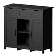 thumbnail image 5 of Farmhouse Storage Cabinet with 3 Drawers, Wooden Floor Cabinet with 2 Doors and 2 Open Shelves, Accent Cabinet for Living Room, Bedroom, Entryway, Black, 5 of 6