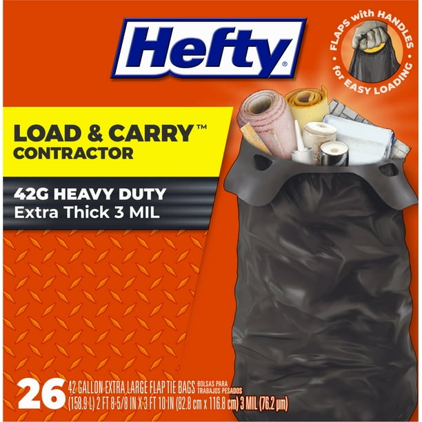 Hefty Load and Carry Contractor Heavy Duty Garbage Bags, 42 Gallon, 1