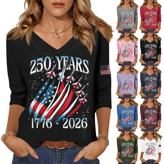 Women's 250 Anniversary USA Shirt 250th Anniversary USA Shirt V Neck Patriotic 4th of July Shirts