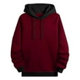 thumbnail image 4 of HAYIMI Men Autumn Winter Hooded Sweatshirt Long Sleeve Color Block Pocket Patchwork Tops Patchwork Oversized Athletic Daily Wear, 4 of 5