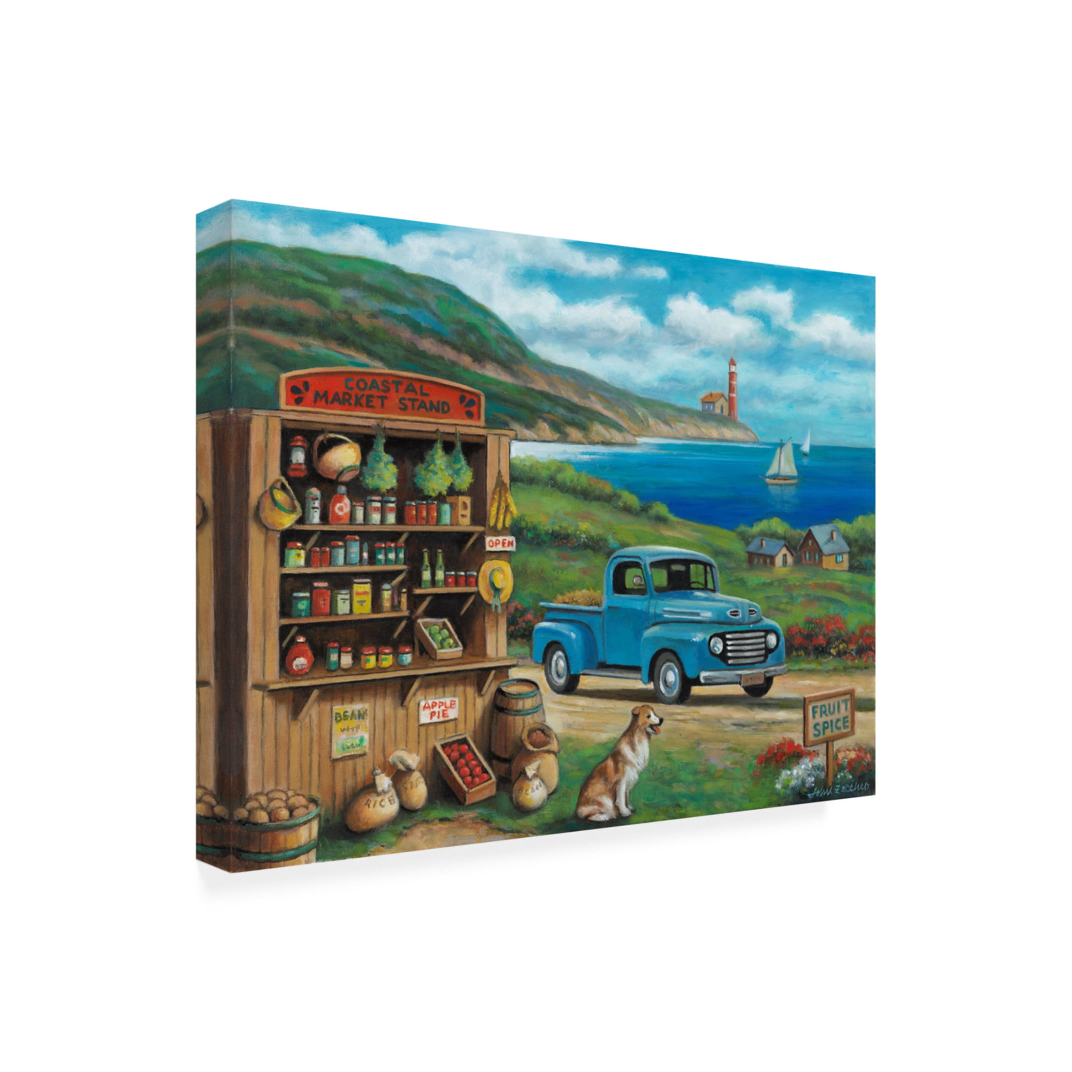 Canvas Wall Art - John Zaccheo 'Coastal Market Stand' Wall Art for Living Room, Bedroom, or Office Décor by Trademark Fine Art - 32 x 24 Inches