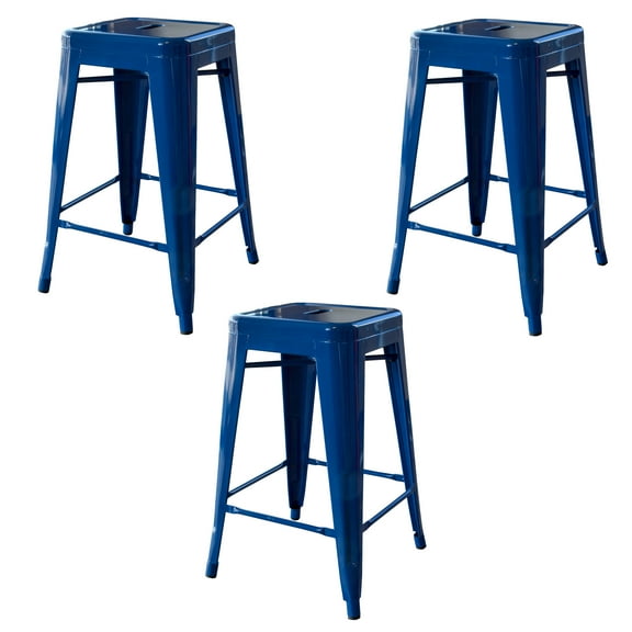 AmeriHome Loft Blue 24 in. Metal Bar Stool - 3 Piece