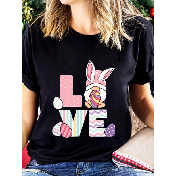 Easter Love Shirt, Easter Gnome Shirt, Easter Love Gnome Shirt,Easter Matching Shirt,Easter Bunny Shirt, Easter Bunny Gift, Easter Family Shirt Print Cotton Women T Shirt, Short Sleeve Round Neck Cas