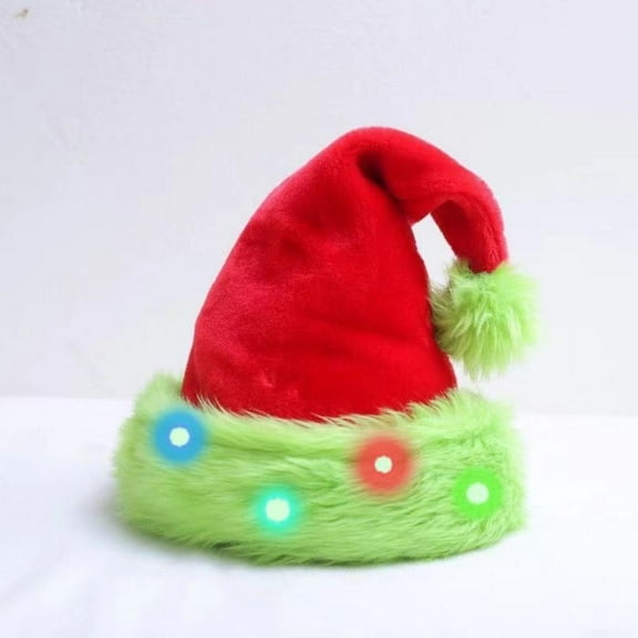LED Light Up Christmas Hat Long Plush Santa Hats with Flashing Lights for Kids Adults New Year Festive Holiday Party Supplies