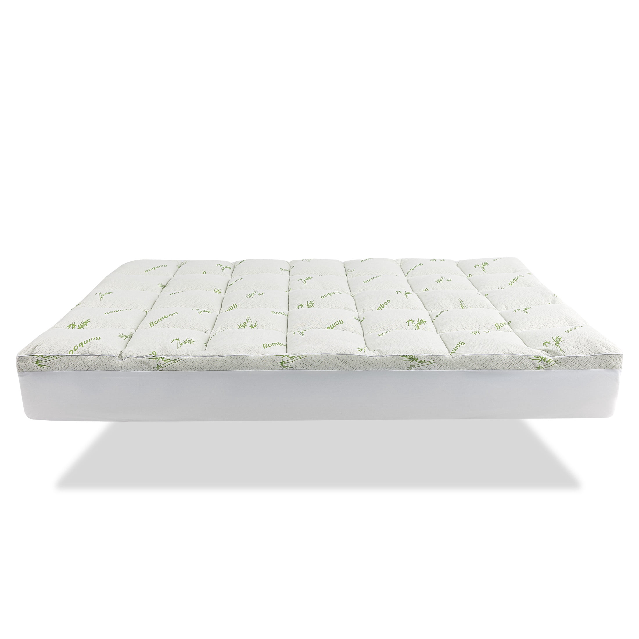 Sleep Zone Bamboo Mattress Topper Full Size with Deep Pockets, Soft Breathable Mattress Pad for Back Pain Relief, White