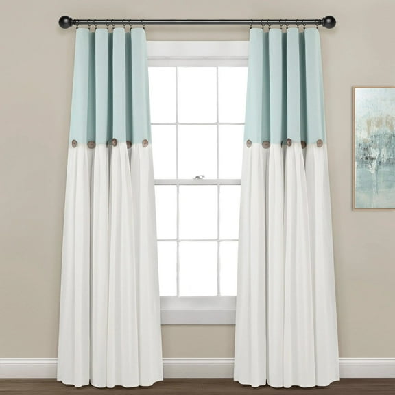 Lush Decor Linen Button Window Panel Blackout - Blue/White-Single-84 x 40